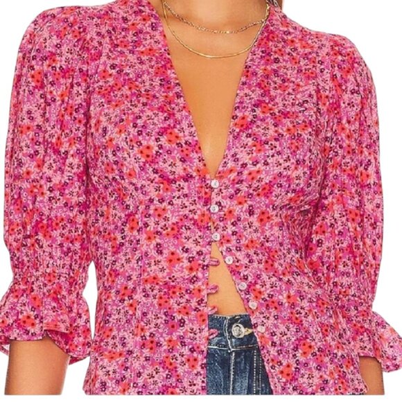 Free People Tops - Free People I Found You Floral Button Blouse, Pink Party Combo, M